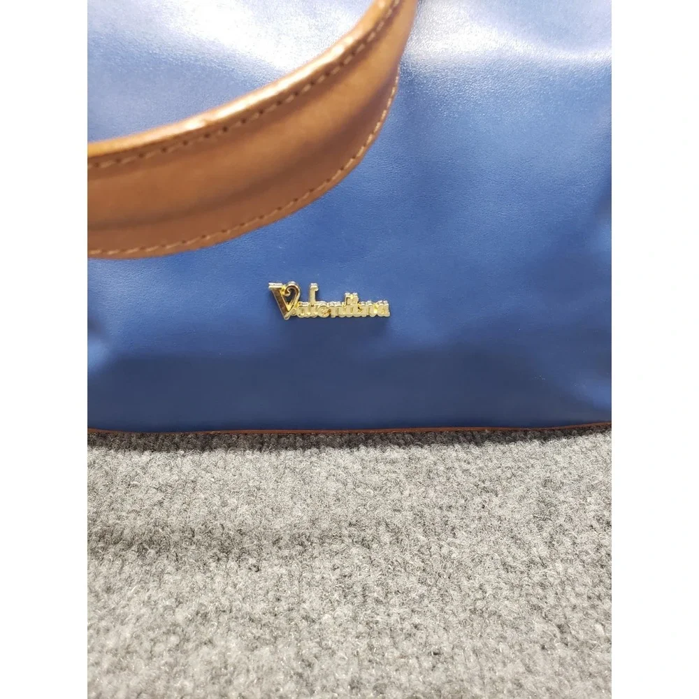 Valentina Women Handbag Blue Brown Zip Detachable Strap Lined‎ Inner Pocket City